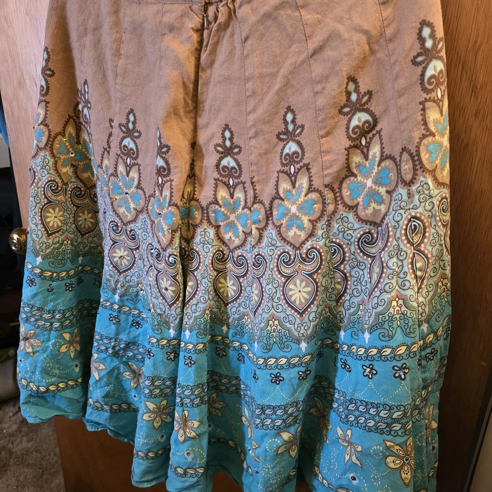 Coldwater Creek Turquoise and Brown Paisley Skirt - Picture 2 of 5